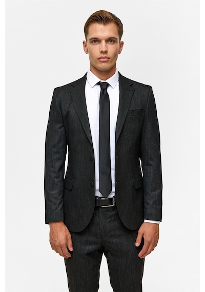 Süvari Siyah Slim Desenli Mono Yaka 6 Drop Takım Elbise-38835 Siyah