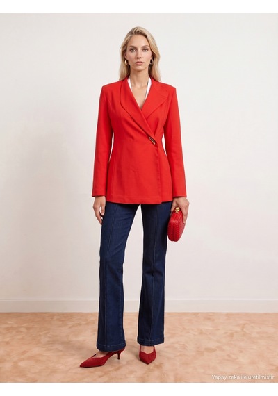 Dilvin 60814 Gold Düğmeli Blazer-kırmızı