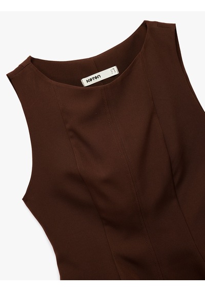 Koton Bisiklet Yaka Kolsuz Peplum Bluz Kahverengi 6wak60105pw Kahve