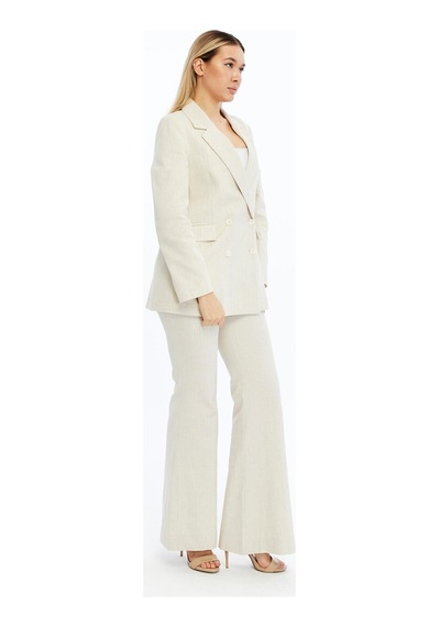 Selectmoda Kadın Keten Blazer Ceket Krem