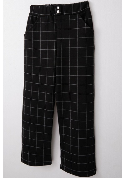 Breeze Kız Çocuk Kare Desenli Pantalon 8-14 Yaş, Siyah Siyah
