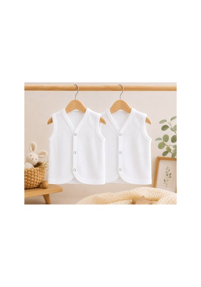 H&c Coolboy H & C %100 Pamuk 2'li Bebek Yeleği Çıtçıtlı Kolsuz İç Yelek 0-36 Ay Beyaz