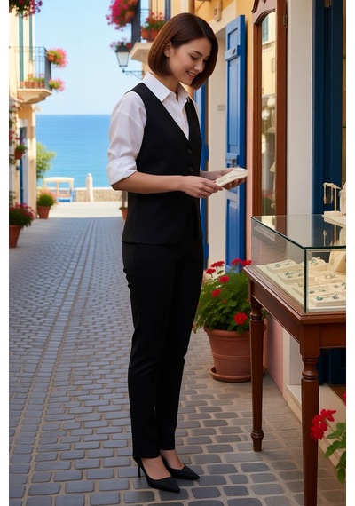 Benerly Kadın V Yaka Triko Yelek Pantolon Takımı Polyester Akrilik Viskoz siyah