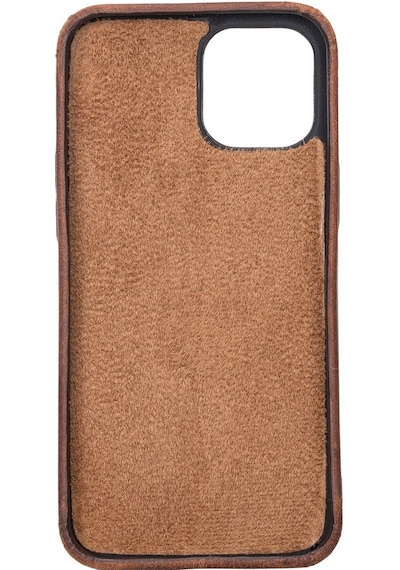 Apple Uyumlu iPhone 12 Pro Max Deri Arka Kapak Rock G2 Kahve