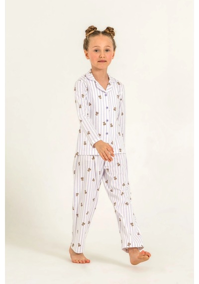 Moda Dua Rolypoly Rp3913-g Kız Çocuk Gömlek Pijama Takım Lila
