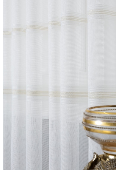 Nevra Gold 1/2 Orta Pileli Çelik Düz Desen Ütü İstemez Kırışmaz Yeni Sezon Salon Oda Tül Perdesi Gold