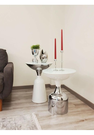 Olympos Dekoratif Beyaz Model Krom Sehpa 50 Ve 55 Cm