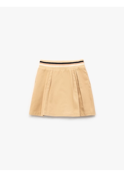 Koton Pamuklu Gabardin Yüksek Bel Çizgili Pileli Şort Etek Bej 5skg40137aw Ekru