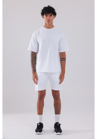 Rowinger Waffle Dokulu Oversize T-shirt Ve Şort Erkek Takım Whıte
