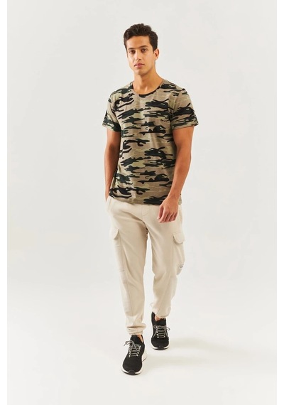Erkek Oversize Rahat %100 Pamuklu Penye Bisiklet Yaka Kısa Kol Basic T-shirt Classic Collection Kamuflaj