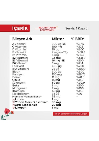 Multivitamin For Women 30 Bitkisel Kapsül Multivitamin For Women 30 Bitkisel Kapsül