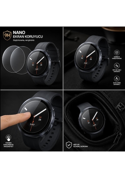 Samsung Galaxy Watch 9 40mm İle Uyumlu Ekran Koruyucu Nano Parlak Çizilmeye Dayanıklı Akıllı Saat Koruması, 9h Kırılmaz Esnek Cam, Hd Şeffaf 2 Adet Sm-l340