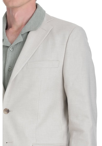 Hatemoğlu Bej Slim Fit Mono Yaka Keten Takım Elbise 36331 Bej