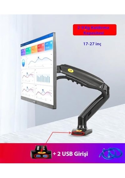 Tr North Bayou Nb F80 Tek Kol Amortisörlü Monitör Tutucu, 360 Dönebilir, Tam Rotasyon, Kablo Yönetimi, Masa Monta