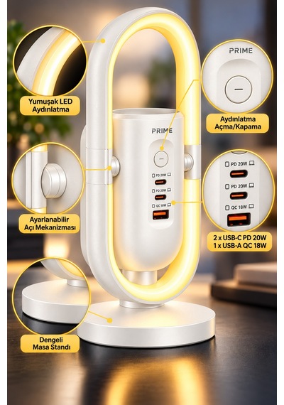 Exenar - Beyaz - Masaüstü Priz Ve Şarj İstasyonu 20w Type-c Pd 18w Usb Hızlı Şarj Led Lamba Çoklu Priz Ünitesi 1.9m 1.9 M Exenar - Beyaz - Masaüstü Priz Ve Şarj İstasyonu 20w Type-c Pd 18w Usb Hızlı Şarj Led Lamba Çoklu Priz Ünitesi 1.9m 1.9 M