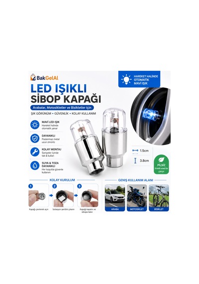 Bakgelal Mavi Led Işıklı Jant Sibop Kapağı Bisiklet Araba Lastik Valf Dekoratif Aksesuar