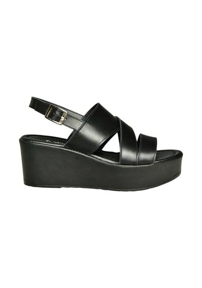 Fox Shoes U555750203 Siyah Hakiki Deri Dolgu Topuklu Kadın Ayakkabı Siyah-hakiki Deri