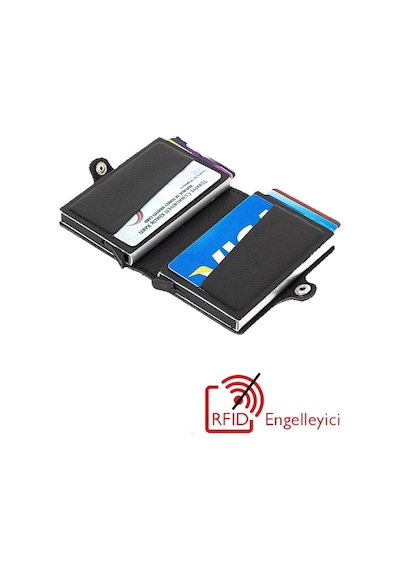 Adelina Bags Adelina Çift Alüminyum Mekanizmalı Erkek Kartlık 7x10 CM - Siyah