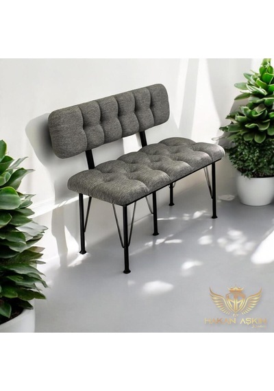 By Hakan Aşkın Metal Ayaklı Metal Alt Kasalı Keten Gri New 2024 Sırtlı Bench Bank Gri Keten