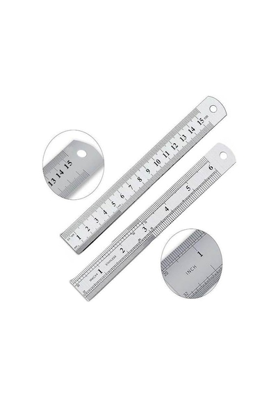15cm 6 İnch - Çift Taraflı Paslanmaz Çelik Metal Cetvel - Kalınlık 1mm Gri