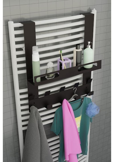 Siyah Raflı Havlupan Askısı Banyo Petek Askısı Ve Raflı Havlu Askılığı, Banyo Peteği Askılığı M