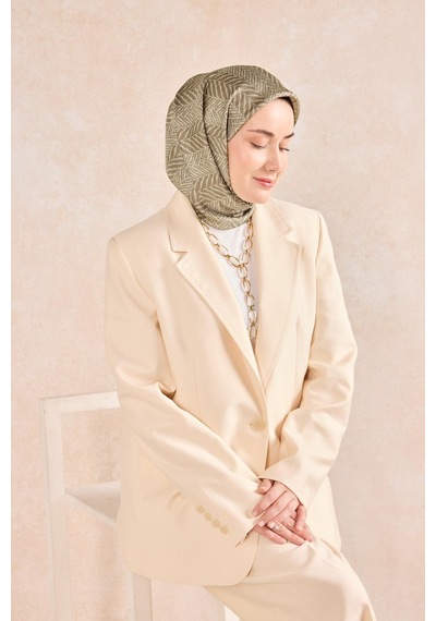 Silk Home Twill İpek Eşarp Minimal Desen Koyu Vizon 90x90 Çok Renkli
