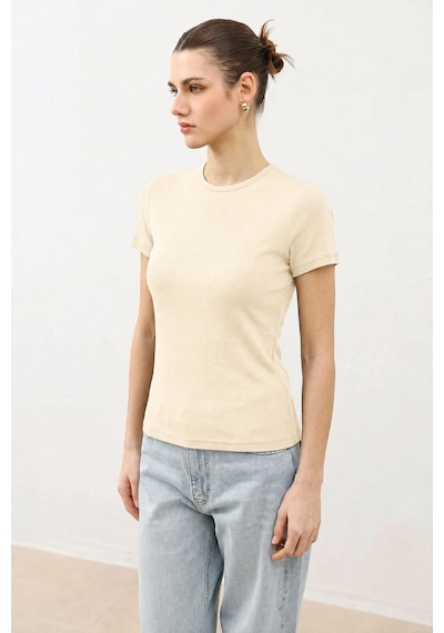 Antioch Kadın Basic T-shirt Ekru