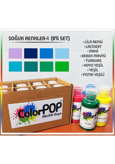 Colorpop Akrilik Hobi Boyaları 8'li Set 8 Adet 50ml Soğuk Renkler