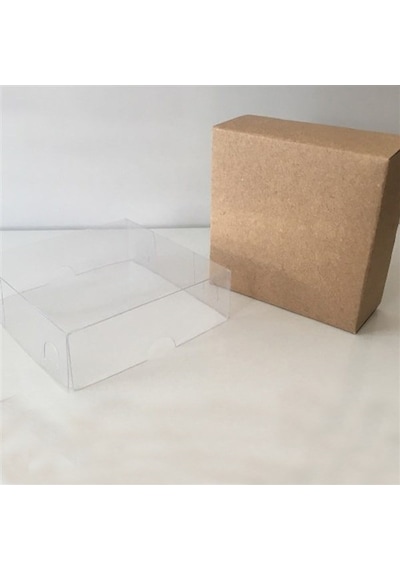 100 Adet Asetat Kapaklı Kraft Karton Kutu 8X8X3 Hediyelik Sunum Kutuları