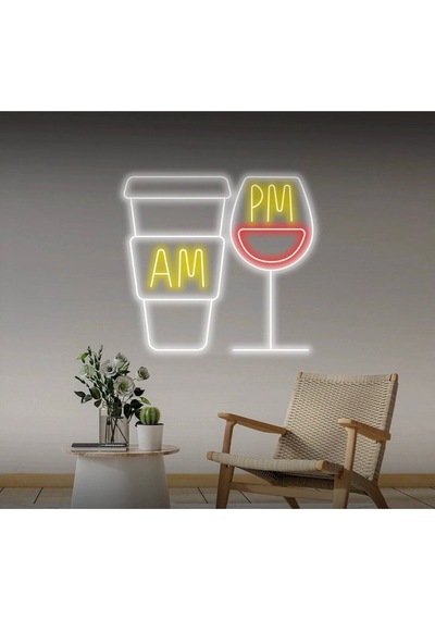 Coffee Wine Am Pm Neon Tabela Sarı