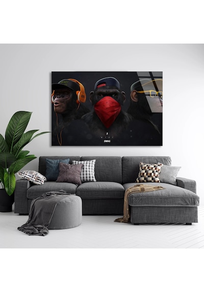 Üç Maymun Swag - Cam Tablo - Deg1169 90 X 60 Cm