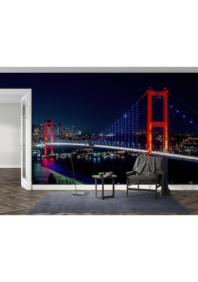 Gece İstanbul Boğazı Poster Duvar Kağıdı Renkli