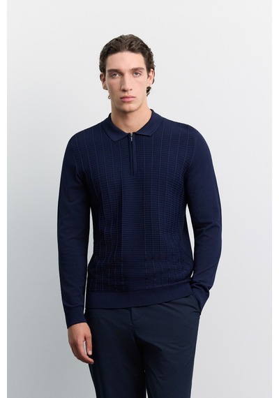 Avva Erkek Lacivert Polo Yaka Fermuarlı Rayon Karışımlı Regular Fit Kazak A62y5022