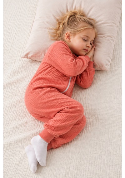 Babyhola Çocuk Uyku Tulumu Dört Mevsim 1-8 Yaş Unisex Uzun Kollu 1 Tog %100 Pamuk Müslin 2706 Somon
