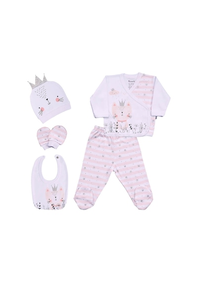 Dear Enika Miniworld Kız Bebek Kedi Temalı Pembe 0-3 Ay 5'li Hastane Çıkış Takımı Çok Renkli