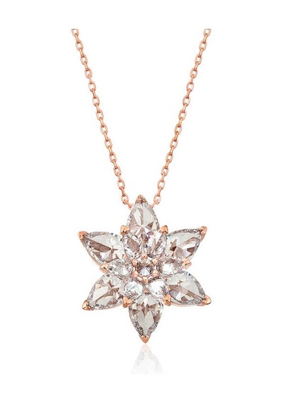 Gümüş Rose Beyaz Lotus Çiçeği Kolye Rose
