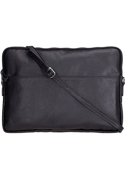 Bloomsleeve Leeds 14" Obsidian Black Hakiki Deri Laptop & Tablet Kılıfı Siyah