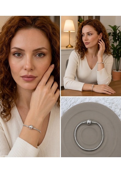 Premium Gümüş Renk Parlak Ve Modern Taş Detaylı Charm Uyumlu 316l Çelik Bileklik 18cm
