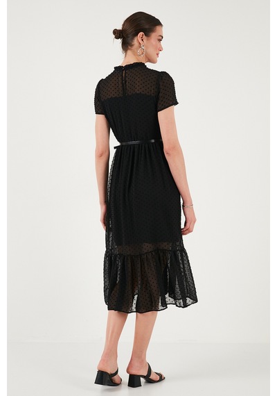 Lela A Kesim Regular Fit Astarlı Midi Boy Kemerli Bayan Elbise 6781937 Siyah