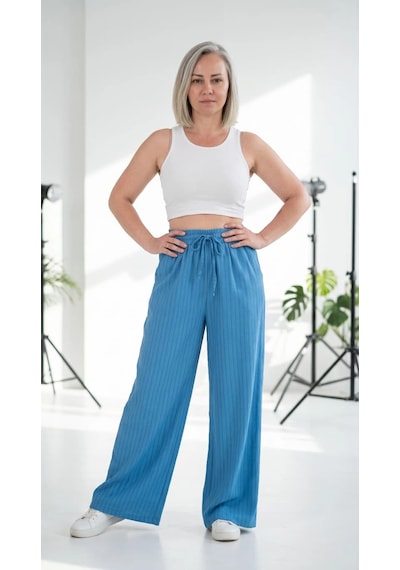 Byemelika %100 Viskon, Çizgili Desen, Bolpaça, Lastik Bel Detaylı Gömlek & Pantolon Takım Yeşil Mavi Byemelika %100 Viskon, Çizgili Desen, Bolpaça, Lastik Bel Detaylı Gömlek & Pantolon Takım Yeşil Mavi