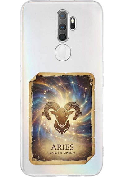 Oppo A9 2020 İle Uyumlu Burç Kartları Koç Tasarımlı Şeffaf Silikon Kılıf Şeffaf