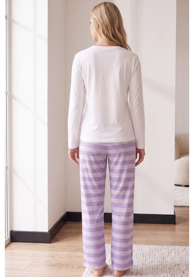 Siyah İnci Pamuklu Likralı Örme Pijama Takım 26240359 Beyaz