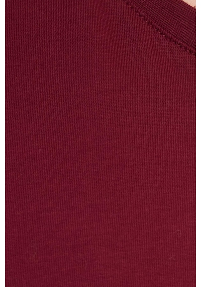 Tudors Kadın Slim Fit Dar Kesim Pamuklu Yumuşak Doku Likralı Esnek Kumaş Basic Bordo Bisiklet Yaka Tişört-37834 Bordo