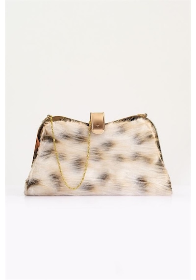 Genel Bej Suni Kürk Zincirli El Ve Omuz Clutch Portföy Çanta