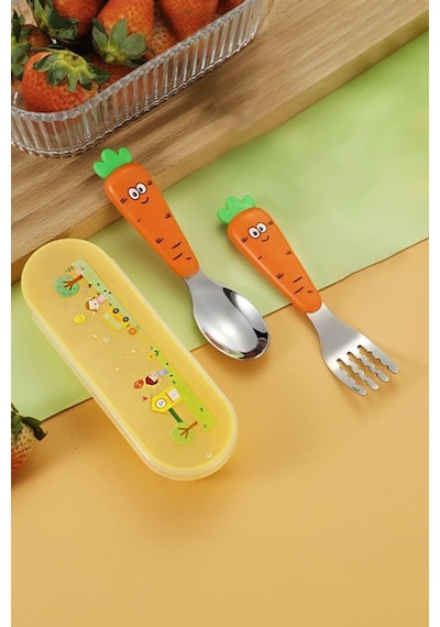 304 Çelik Havuç Model Bebek Çocuk Kaşık Ve Çatal Set Cin933tr