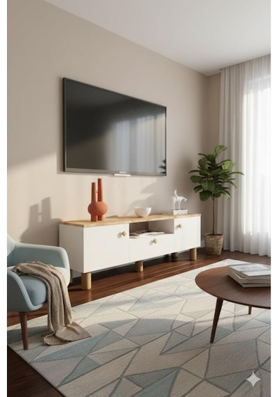 Kzy 3 Kapaklı Bohem Tv Ünitesi Beyaz - Atlantik Çam Kzy 3 Kapaklı Bohem Tv Ünitesi Beyaz - Atlantik Çam