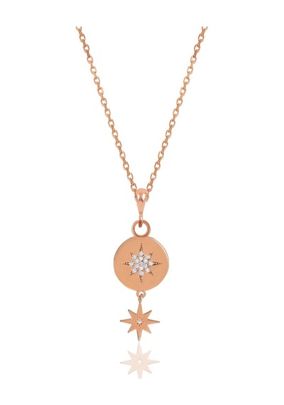 Gümüş Rose Zirkon Taşlı Kuzey Yıldızı Kolye Ve Küpe İkili Set