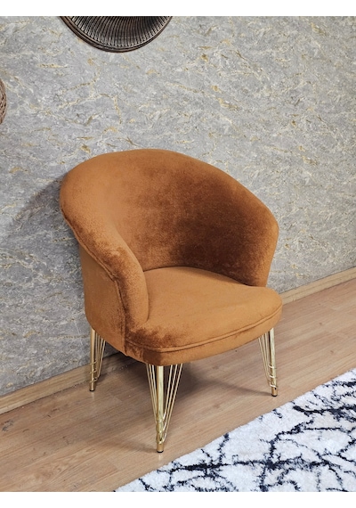 Zafir Tekli Teddy Gold Kaplama Telli Ayak Çay Seti Koltuk Tekli Berjer , Balkon, Salon, Ofis Kiremit