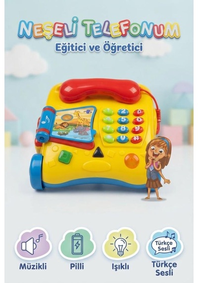 TıfılToys Işıklı Ve Sesli Türkçe Eğitici Tekerlekli Ve Çekmeli Hikaye Anlatan Sayı Sayan Oyuncak Telefon