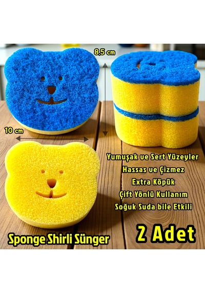Technow Sponge Çift Taraflı Gülen Yüz Çok Amaçlı Sihirli Bulaşık Süngeri Sarı Lacivert 2 Adet